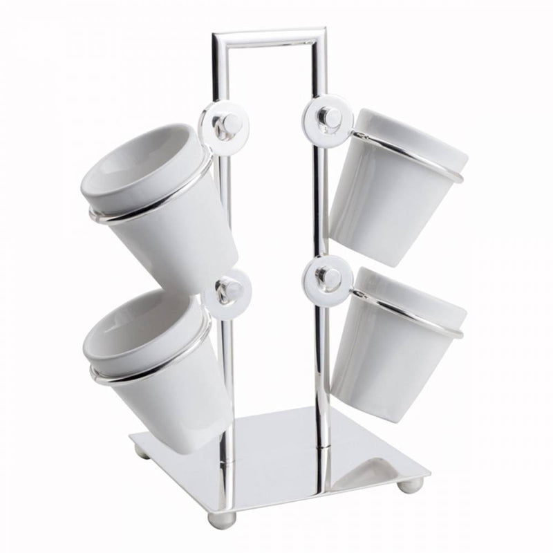 Jogo Xícaras De Café Porcelana Com Suporte Prata 75ml Luxo 5 Peças