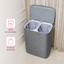 Cesto de Roupas Duplo Premium Cinza 90 Litros