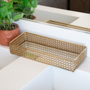 Bandeja Retangular de Metal Versalhes com Espelho Dourado 32cm