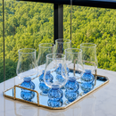 Jogo 6 Taças Base Esfera para Vinho Azul e Transparente 440ml