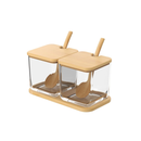 Porta Condimentos Açucareiro Duplo com Bandeja em Bambu Brisa 20cm