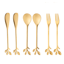 Jogo 6 Talheres Leaves Inox Dourado