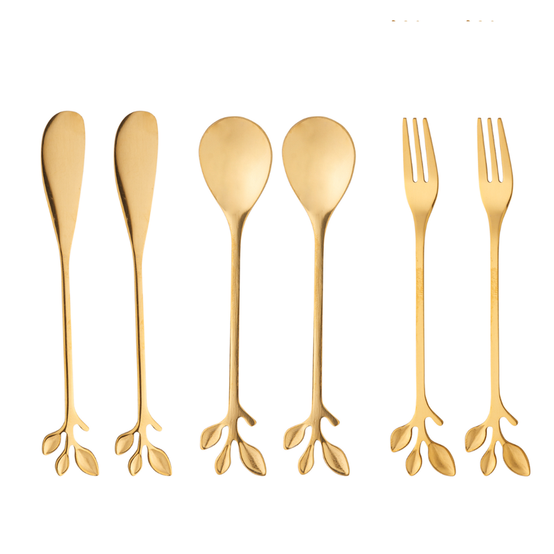 Jogo 6 Talheres Leaves Inox Dourado