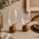 Jogo 2 Taças Base Esfera para Vinho Madeira Acacia e Cristal 520ml