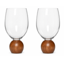 Jogo 2 Taças Base Esfera para Vinho Madeira Acacia e Cristal 520ml