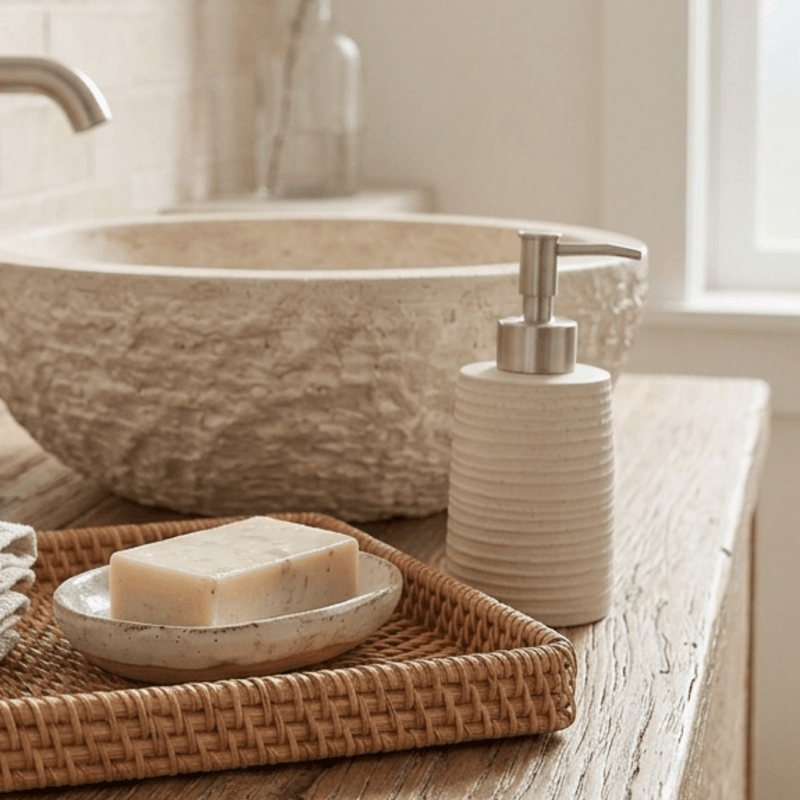 Porta Sabonete Liquido Classic em Cimento Creme 19cm