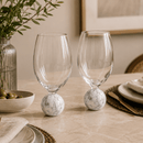 Jogo 2 Taças Base Esfera para Vinho Cristal e Marmore Branco 520ml