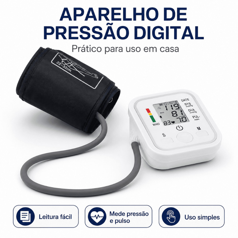 Pressão Fácil™ — Aparelho de Pressão Digital Arterial + BRINDE