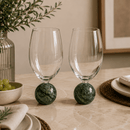 Jogo 2 Taças Base Esfera para Vinho Cristal e Marmore Verde 520ml